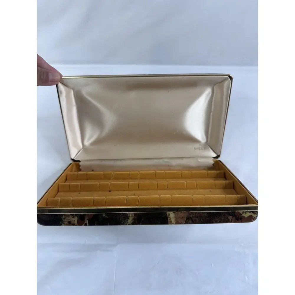 Mele Vintage Brown Tortoise Print Vinyl Covered Clam Shell Jewelry Box. Size 9x5